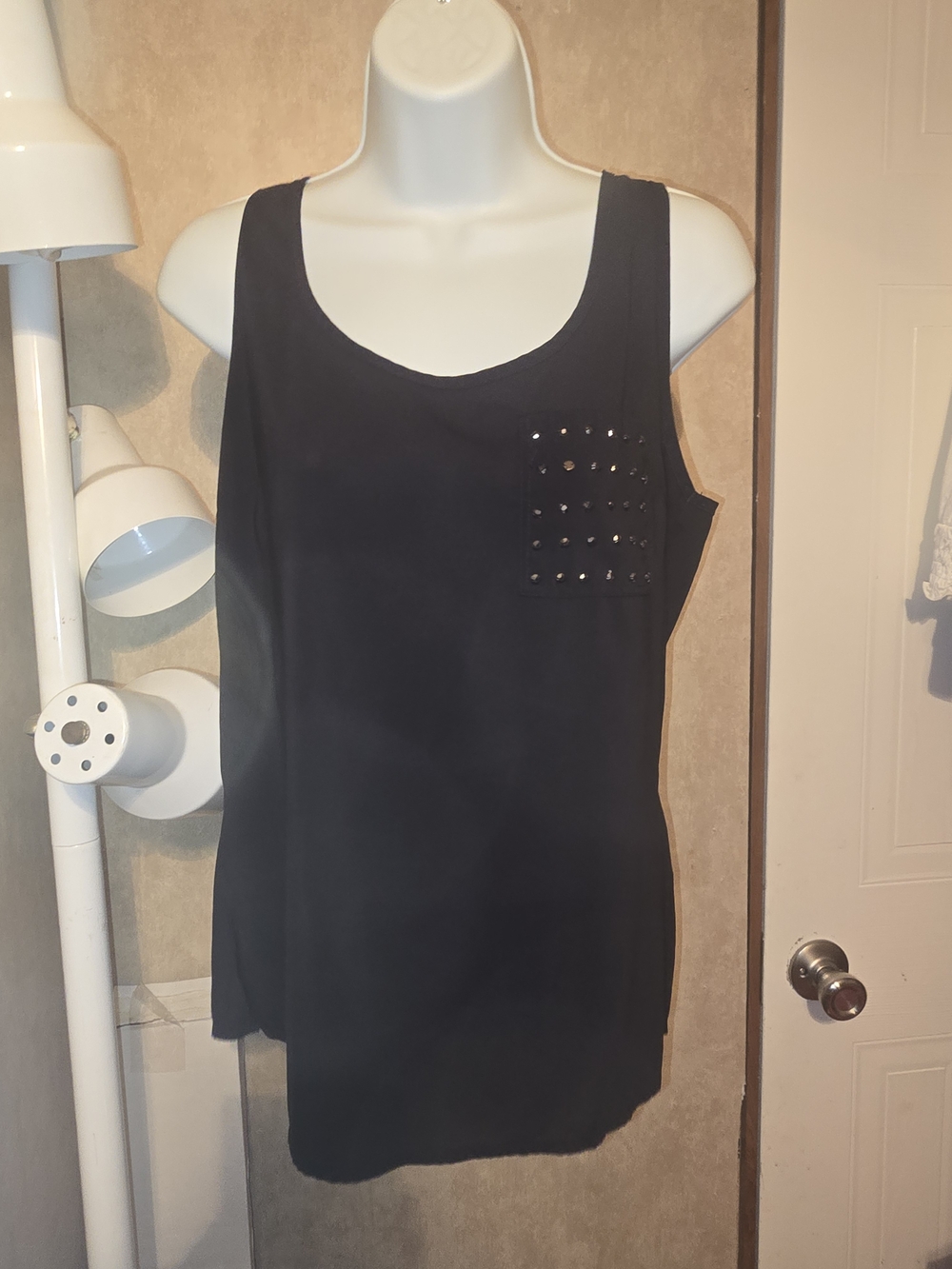 Studded Pocket Black Tank Top - Women